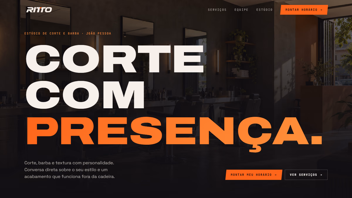Website RITTO com identidade escura e destaques laranja.