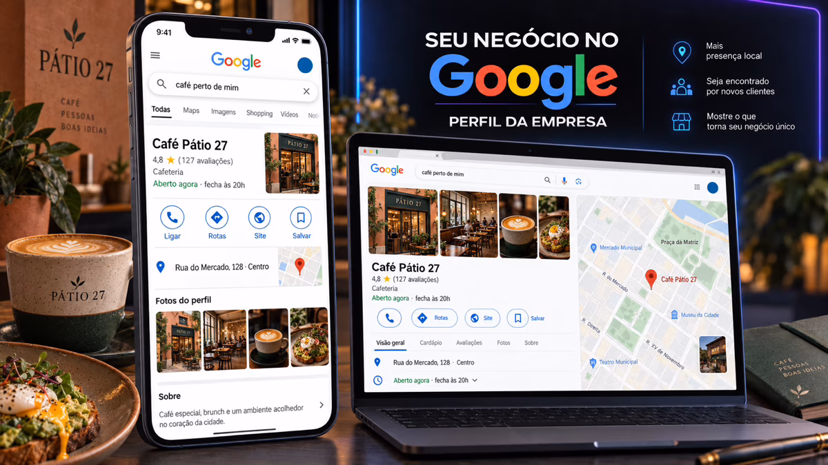 Exemplo visual de um Perfil da Empresa no Google.